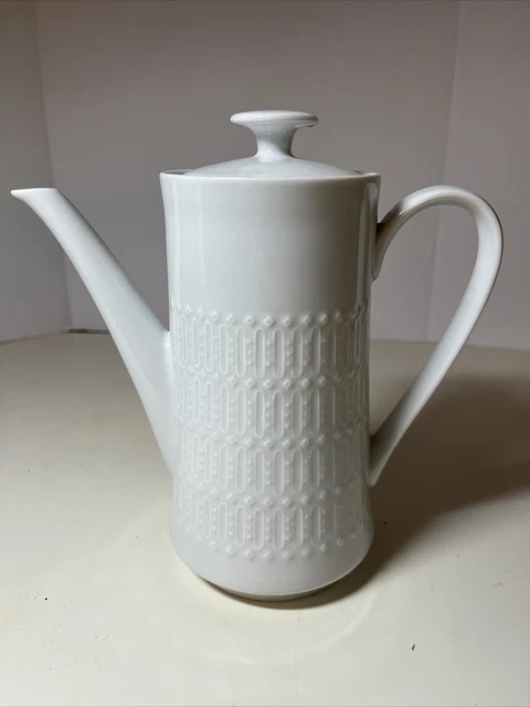 Mid Century All White Coffee Tea Pot Winterling, Bavaria Raised Design Pattern Mid Century All White Coffee Tea Pot Winterling, Bavaria Raised Design Pattern