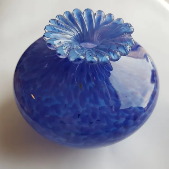 Guernsey Art Glass studio posy flower vase blue hand blown Channel Islands VTG