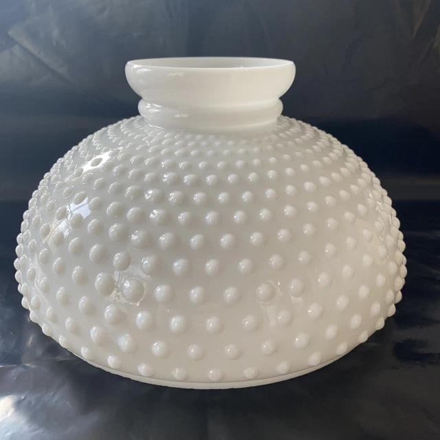 Vintage White Milk Hobnail Glass Lamp Shade Flat Top Hurricane Style