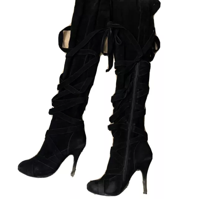 STEVE MADDEN Over The Knee Black Suede High Heel Boots - 8M stiletto Heels