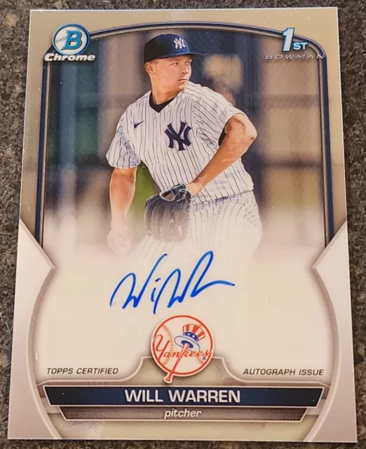 Will Warren 2023 Bowman Chrome Prospects Autographs Card Yankees Top 10 Prospect