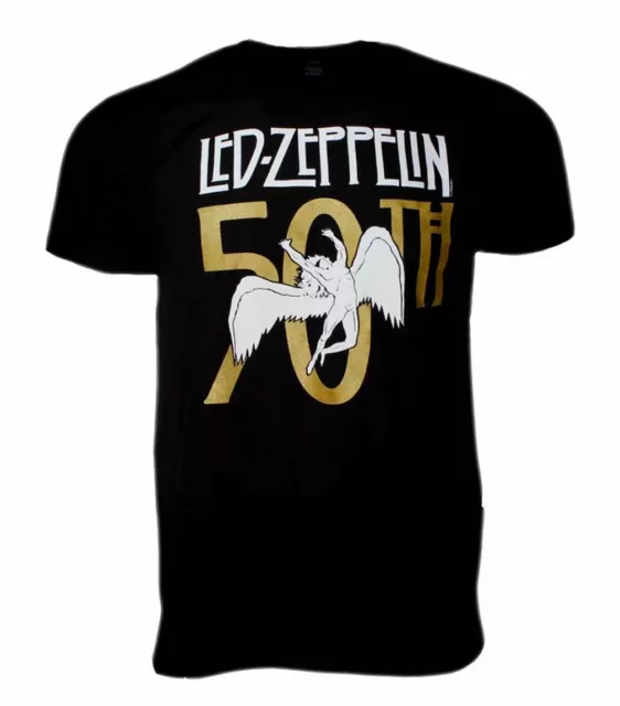 OFFICIAL LED ZEPPELIN 50th Anniversary Gold Mens Black T Shirt Led ...