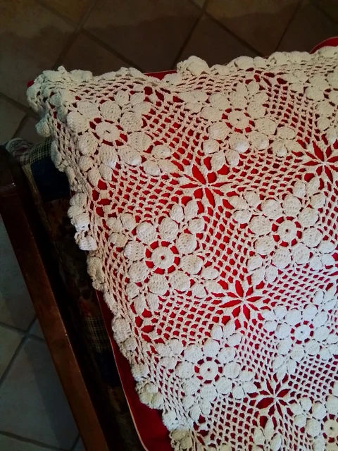 Couvre-lit Vintage Fait Main Au Crochet - Blanc - Taille Double - France