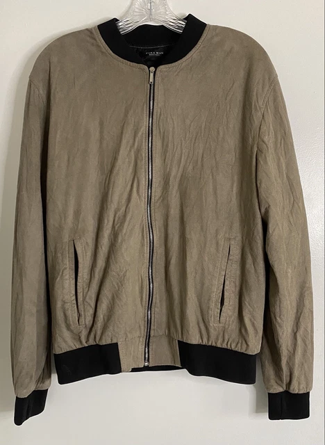 Zara Man Mens Bomber Jacket Zip Up Beige Size Small