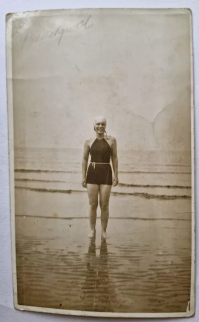 Vintage Photo of a Woman in a Bathing Costume  on Blackpool Beach- 1930's.