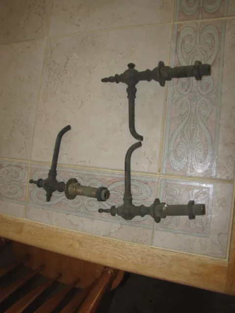 Antique LOT OF 3  Ornate Faucet Fixture Solid Brass