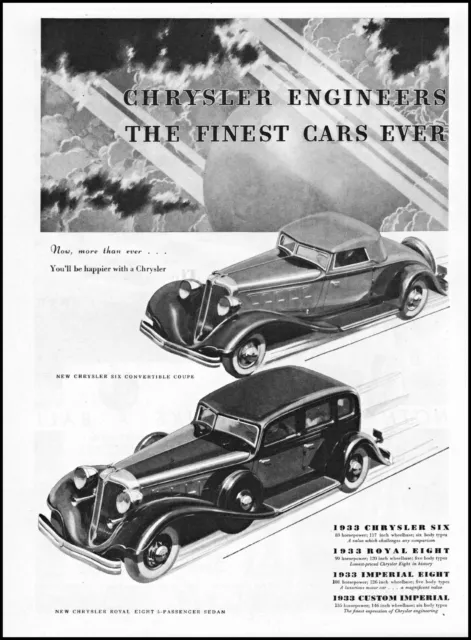 1933 Chrysler 8 royal sedan car Chrysler 6 convertible car art print ad ads51