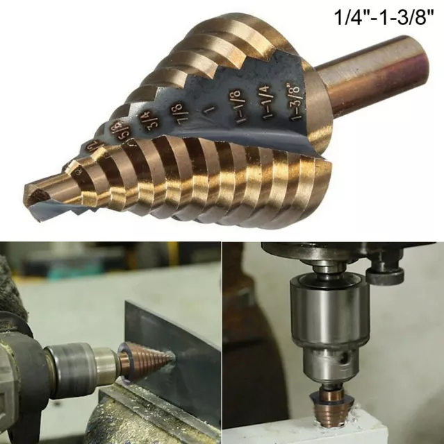 10 Step Drill Bit Set Cobalt M42 1/4"-1-3/8" Reamer Spiral Two Flute Design Cuts