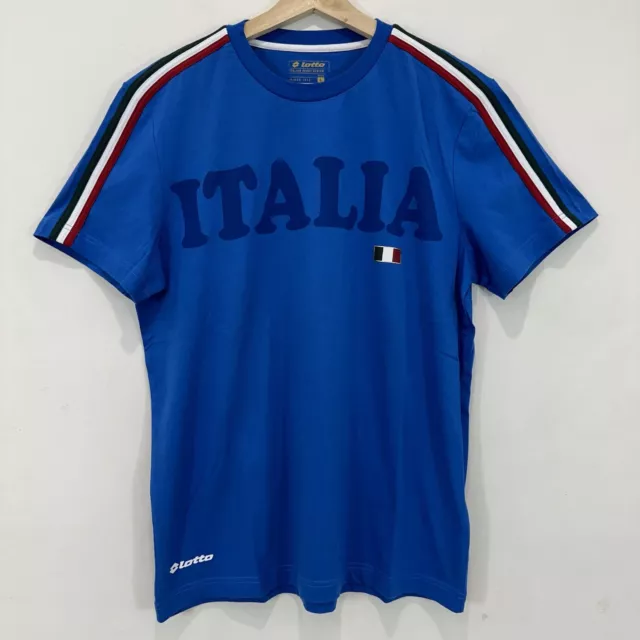 Lotto Italia T Shirt Men Large Blue Cotton Shoulder Striped Brand New **Read**