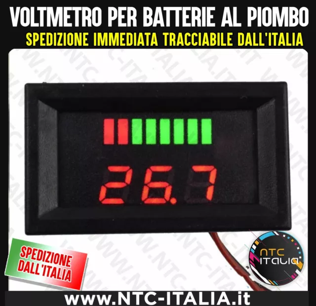 VOLTMETRO DIGITALE DC 12V-60V Indicatore LED Tester Batterie Piombo, Bici,etc