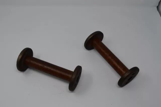 Vintage Lot Of 2 Wooden And Metal Spindles, Large, 7 Inches Long