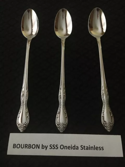 Lot of 2 Bourbon by Oneida SSS by Stainless Steel Iced Tea Spoons Free Ship