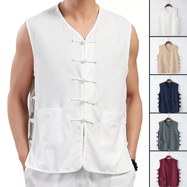 Mens Traditional Chinese Tang Suit Vest Waistcoat Brue Lee Kungfu Taichi Uniform