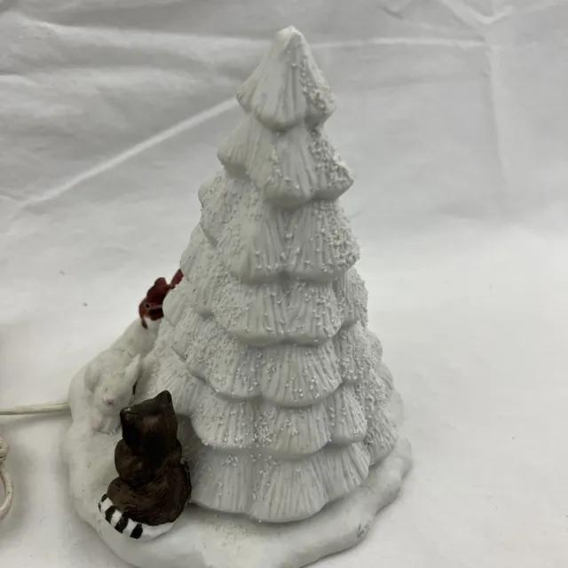 Vintage White Textured Lighted Ceramic Christmas Tree Lamp Woodland Animals 8