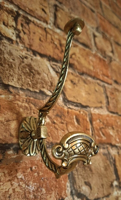 Double Ornate Victorian Coat Robe Hat Hook Tie Back Antique Brass