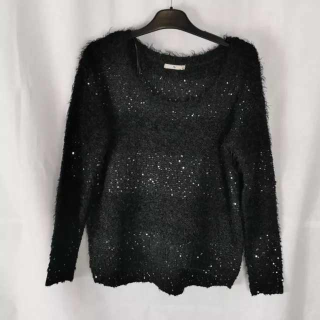 LADIES JUMPER SIZE 8 TU Black Fluffy Eyelash Sequin Party Day 12.99 PicClick UK