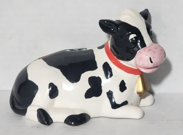 Cow Piggy Bank from Ohio Ceramic With Stopper Black And White Cottage Farm