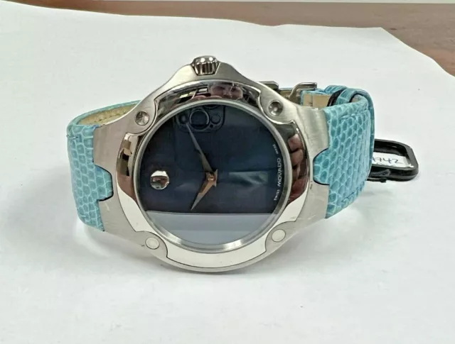 Nuovo Movado 0604742 Sports Edition Orologio da donna quadrante blu cinturino lucertola