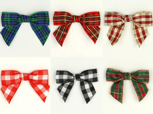 Tartan Pre-Tied Bows 5cm Wide Pack of 10 Embellishment Crafts Christmas