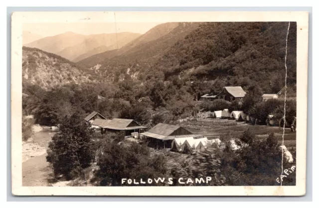 1907 RPPC AZUSA CA "FOLLOWS CAMP" SAN GABRIEL MTNS GHOST TOWN in los angeles !!