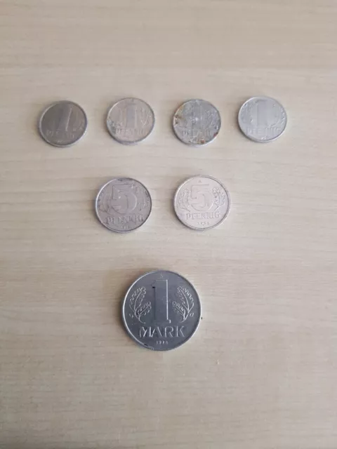 DDR - Set 1 Pfennig, 5  Pfennig, 1 Mark  GDR East Germany