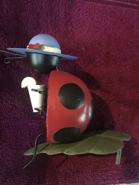 Ladybug Metal Art Sipping Lemonade On Leaf Less Than 5 Inches