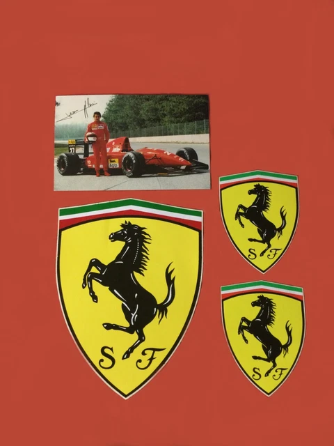 FERRARI lotto vintage ORIGINALI STICKERS scudi POSTCARD Jean Alesì  F1 ANNI '90