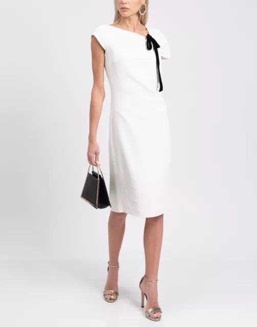 RRP€1230 LANVIN SHEATH Dress FR38 US6 UK10 M White Silk Lined Velour ...