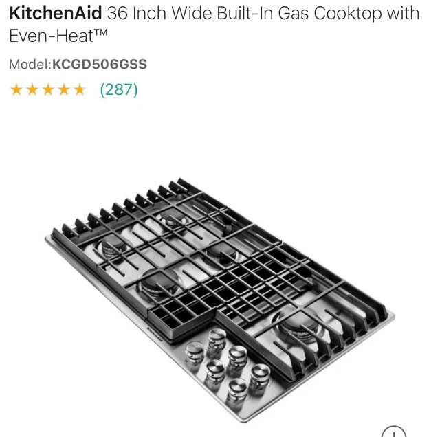 KitchenAid 36 Inch Wide Built-In Gas Cooktop with Even-Heat and Downdraft