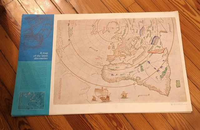 1963 Rand McNally World Map by Vesconte Maggiolo Portolan Atlas of 1511 See Pics