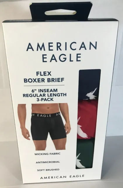 American Eagle  Flex Boxer Brief 3 Pack  Eagle Print 6" Lgth Unders  M, L, Or Xl