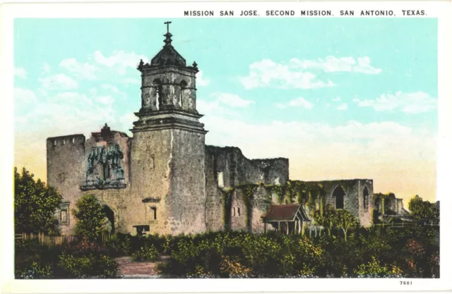 Mission San Jose, Second Mission, Built In 1718, San Antonio, Texas Postcard