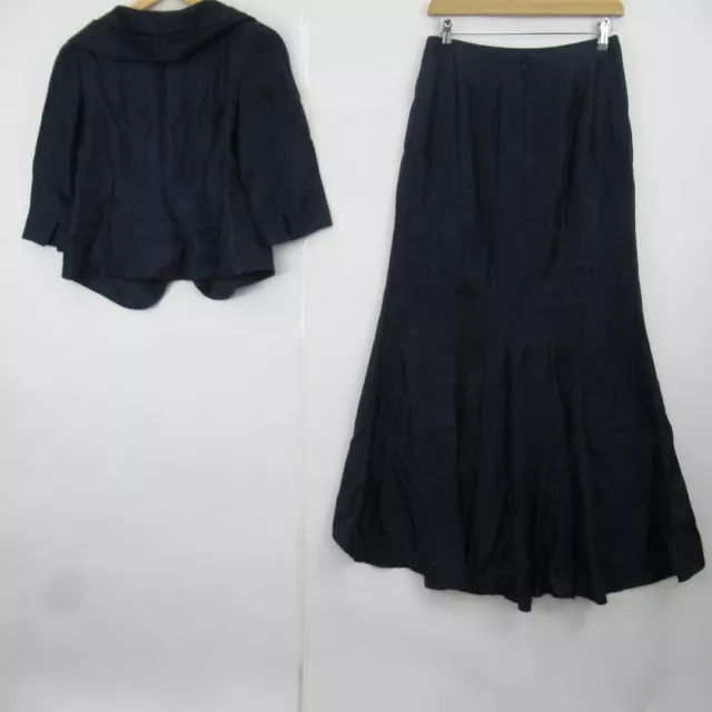 Minuet Skirt Suit Womens Navy Linen UK Size 10 High Low Fitted Jacket Two Piece