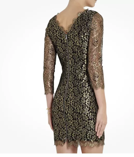 Diane Von Furstenberg Gold Zarita  Stretch Lace Dress Size 6 NWT 2