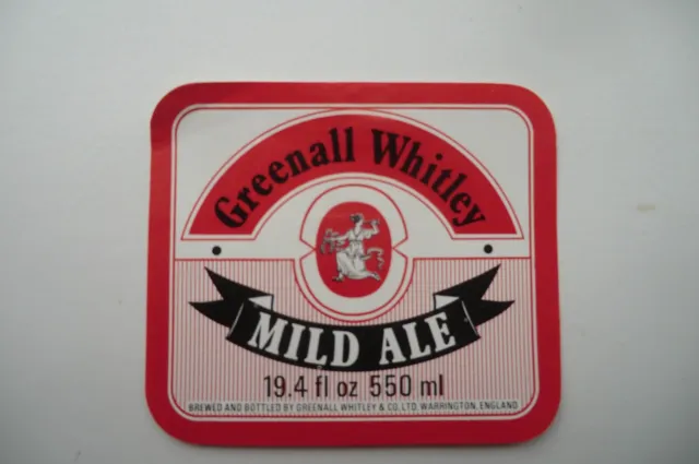 MINT GREENALL WHITLEY WARRINGTON MILD ALE 19.4 fl oz BREWERY BEER BOTTLE LABEL