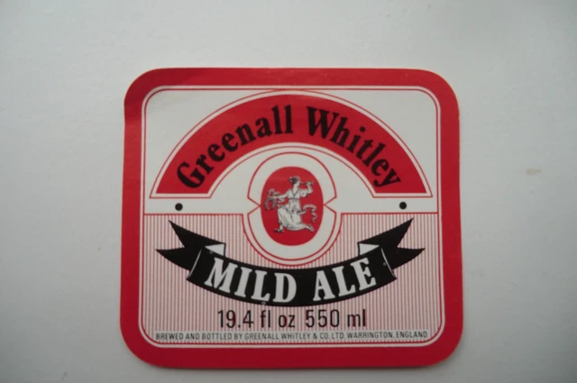 MINT GREENALL WHITLEY WARRINGTON MILD ALE 19.4 fl oz BREWERY BEER BOTTLE LABEL