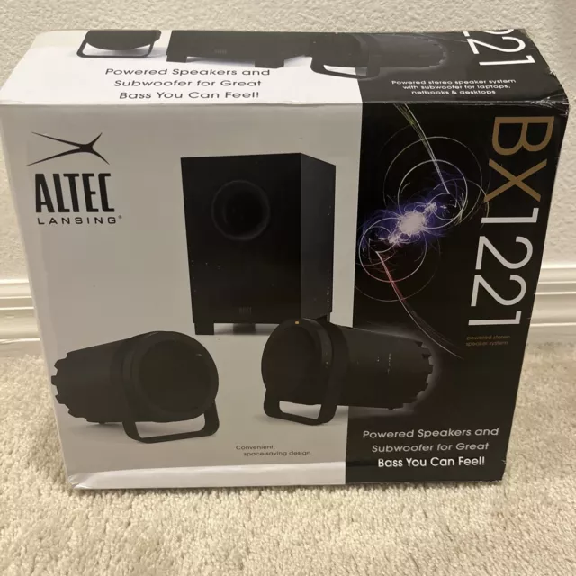 Altec Lansing BX1221 Compact Subwoofer & Two Speakers (Black) & Power Adapter