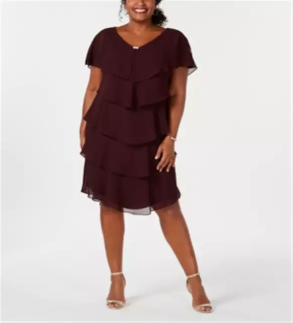 || NO STOCK SL Fashions Women's Fig Plus Short Sleeve Tiered Ruffle Dress Size