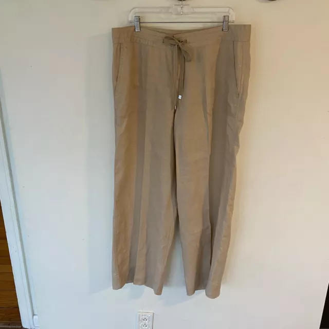 Lauren Ralph Lauren Tan Khaki 100% Linen Wide Leg Pants Size 14 NEW!