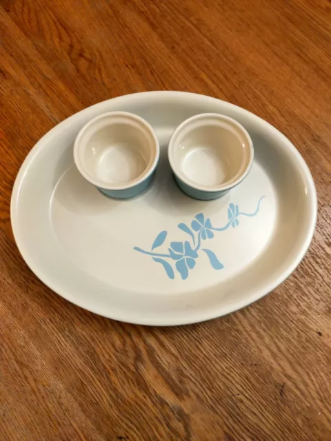 LE CREUSET Stoneware Serve'N'Dip Platter & Ramekins Satin Blue Discontinued RARE