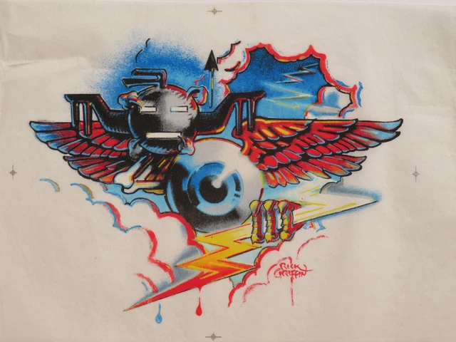 RICK GRIFFIN Winged Eyeball Hopi Mask original T-shirt test print fabric RICK GRIFFIN Winged Eyeball Hopi Mask original T-shirt test print fabric