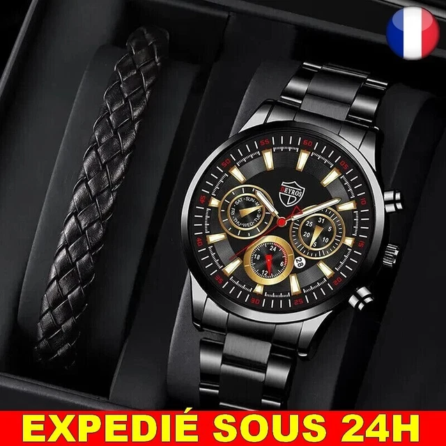 MONTRE NOIR LUXE Maille Milanaise Acier Homme Bracelet Quartz Heure Étanche EUR 29,28 - FR MONTRE NOIR LUXE Maille Milanaise Acier Homme Bracelet Quartz Heure Étanche EUR 29,28 - FR