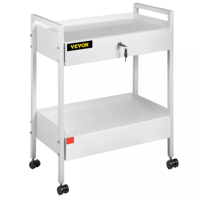 VEVOR Trolley Cart Dental Lab Trolley Steel Mobile Rolling Serving Cart 2 Tiers