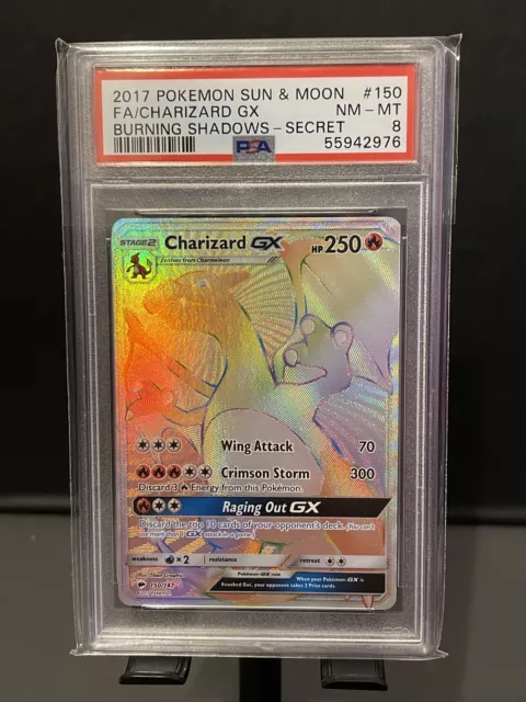 Pokemon Card Charizard GX 150/147 Secret Rare Burning Shadows PSA 8 NM - Mint