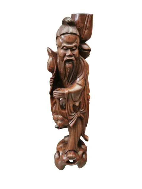 Vintage Japanese Or Chinese Carved Wooded Figure Immortals Candle Holder 54Cms