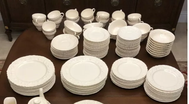 Vintage Wedgwood Queensware, Cream, Shell Edge, Embossed Grapes - 115 Pieces Vintage Wedgwood Queensware, Cream, Shell Edge, Embossed Grapes - 115 Pieces