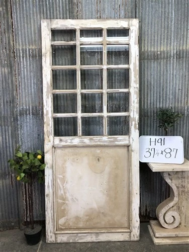 Antique French Single Door (37x87) 15 Pane Glass European Door H91