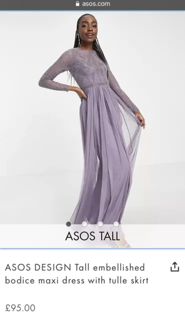 Womens purple ASOS DESIGN Tall Maxi Party Dress with Tulle Skirt Size 10 RRP £95