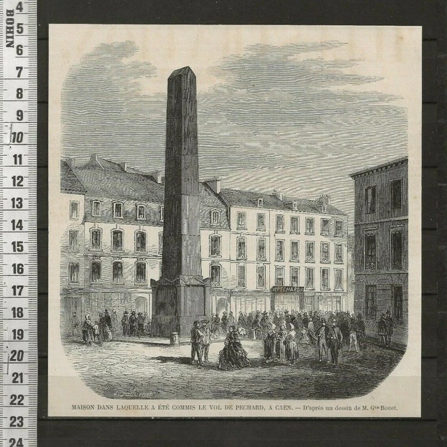 G322 / Gravure 1858 /   Maison Ou A Ete Commis Le Vol De Pechard A Caen