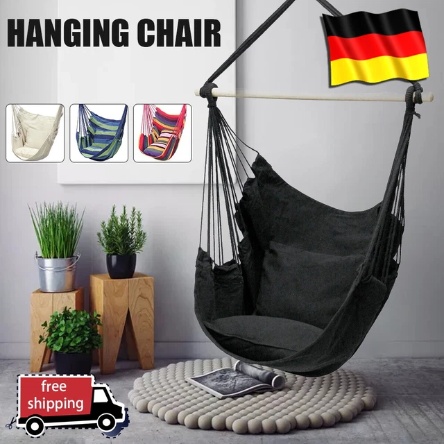 Hängesessel Hängestuhl Hängeschaukel Hängekorb Hängematte mit 2 Kissen Sitz DE